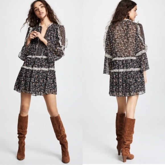 Ulla Johnson silk mini floral Black Dress size 4 NWOT - Picture 3 of 10